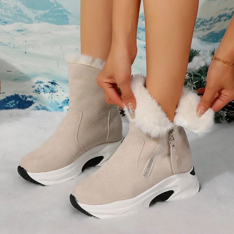 

Зимние ботинки на толстой подошве на молнии, женские зимние утепленные флисовые ботильоны, женская модная хлопковая обувь на платформе с буквенным принтом Mujer