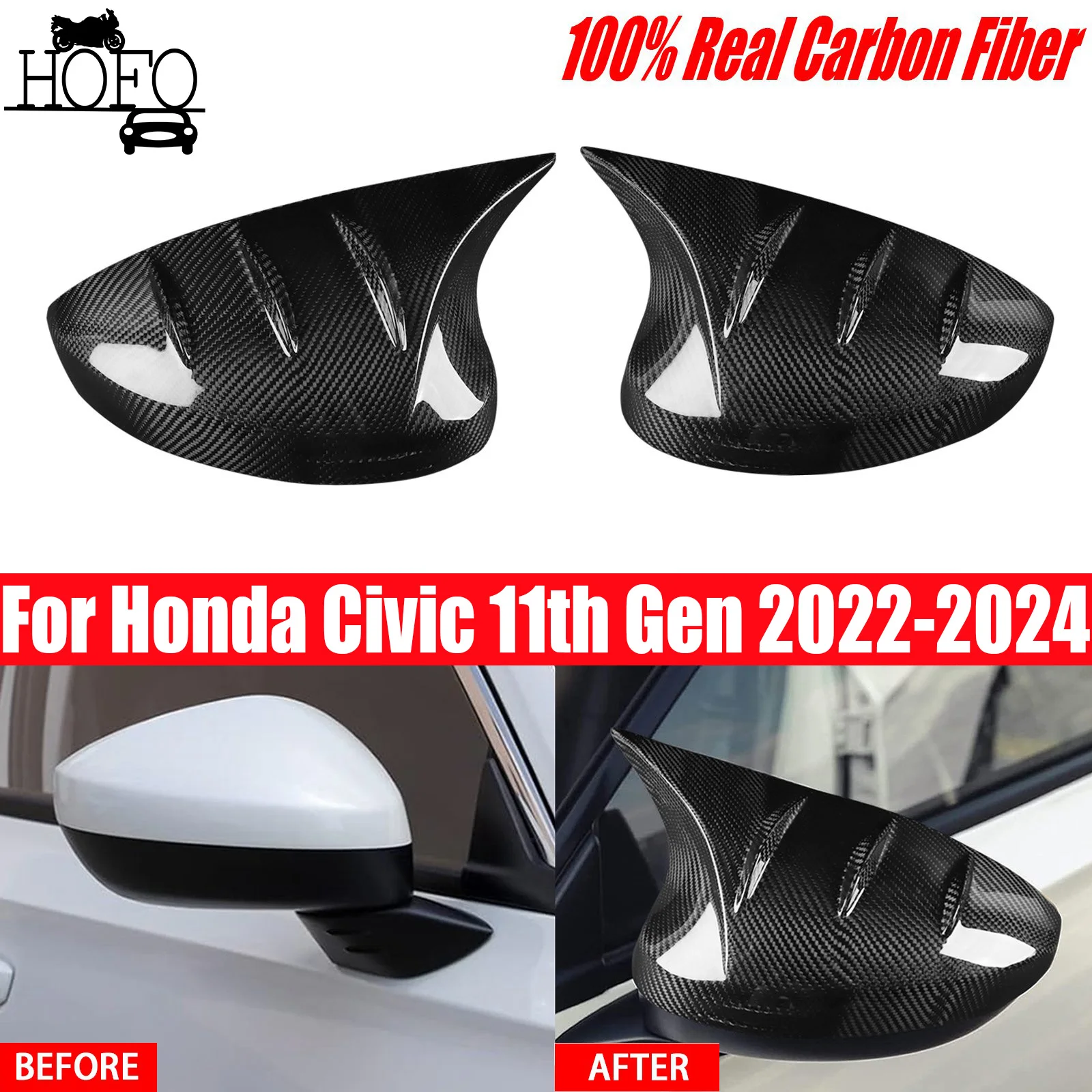 M Horn Style Side Mirror Cover Caps REAL Carbon Fiber for Honda Civic 11th 2022+ Car Rear Side Mirror Cover Add on Style