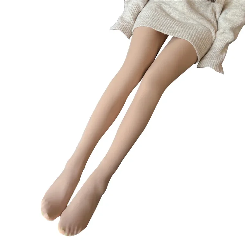 2024 Women Leggings Style Water Light Pants Autumn Winter Flesh Color Nude One Piece Single Layer Bare Leg Pantyhose Black 200g