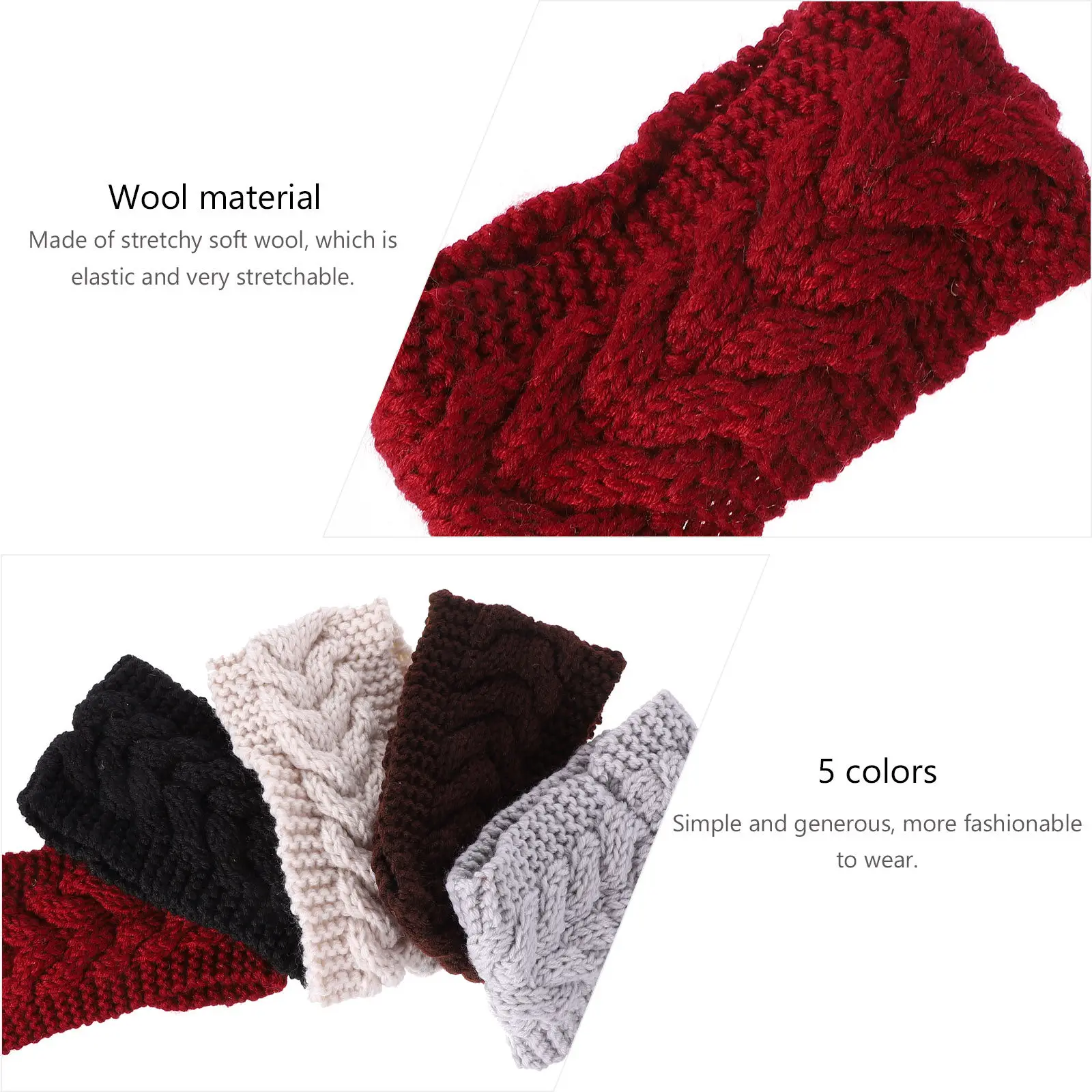 5Pcs Elastic Ear Warmer Headband Women Knitted Wool Winter Hairband Outdoor Sports Comfortable Warm Wrap Knitted Headband