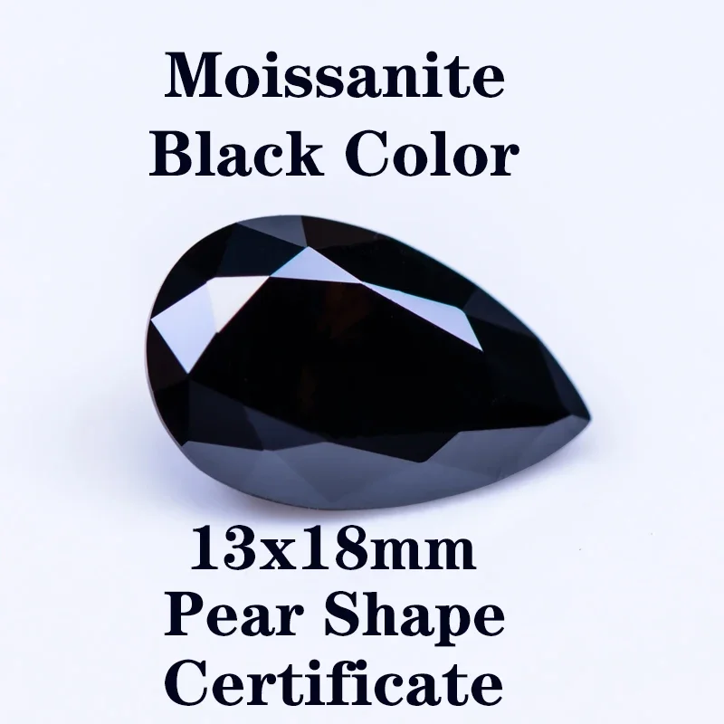 

Moissanite Stone Black Primary Color Pear Cut 13x18mm Size DIY Charms Ring Necklace Earrings Main Materials with Certificate