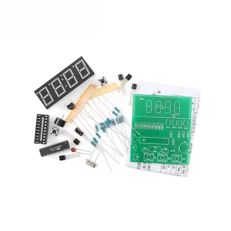 Набор для сборки электронных часов AT89C2051 8051 MCU DIY с 0,56-дюймовым красным 4-разрядным LED-дисплеем и функцией двойного будильника, комплект для пайки
