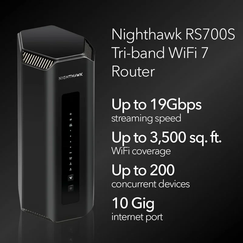 For NETGEAR Nighthawk Tri-Band WiFi 7 Router (RS700S) Gaming Router with 10GB Port - BE19000 Wireless Speed (Up to 19Gbps)