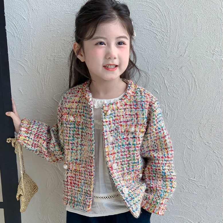 

Girls Coat 2025 Autumn New Children's Clothing Korean Style Girl Baby Fashion Temperament Woven Coat Casual Simple Sweet