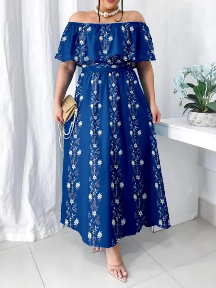 Wmstar 2025 ใหม่ผู้หญิงแฟชั่นElegant PlusขนาดชุดOne PieceเอวNippedชุดพิมพ์ดอกไม้สีทึบแขนสั้น