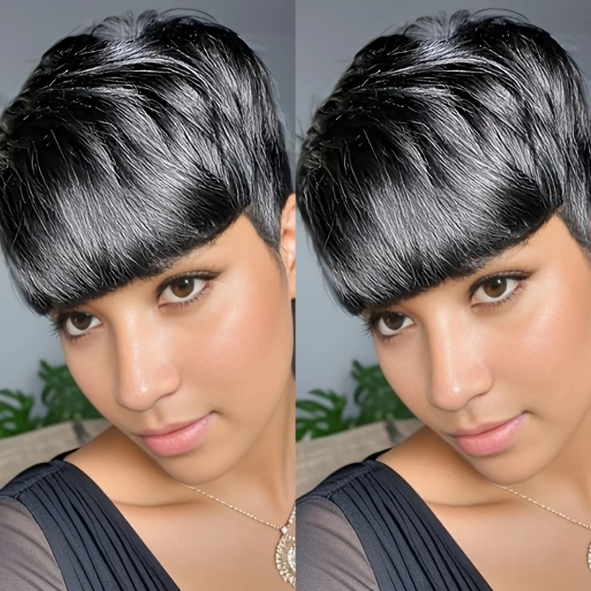 ピクシーカットウィッグ 女性用 ストレート人毛ウィッグ 前髪付き ナチュラル