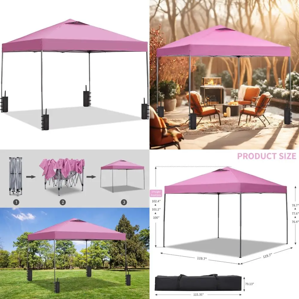 

Portable Pink Outdoor Canopy Tent, 10x10 Instant Pop Up Gazebo, Commercial Patio Shelter, Ideal for Events and Gardens