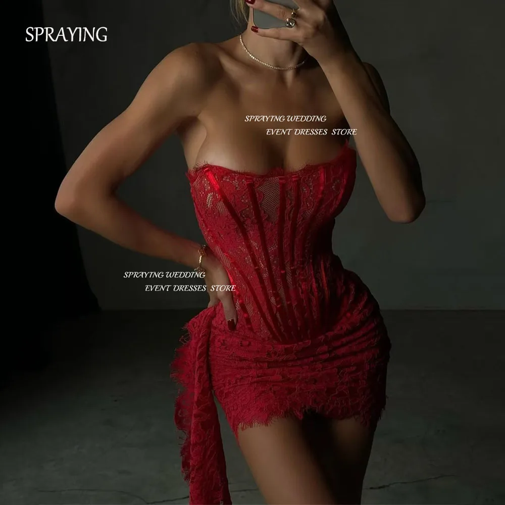 

SPRAYING Sexy Red Lace Short Party Dress Dubai Arabic Cocktail Dress Night Event Formal Club Gowns Mini Formal Dress Customized