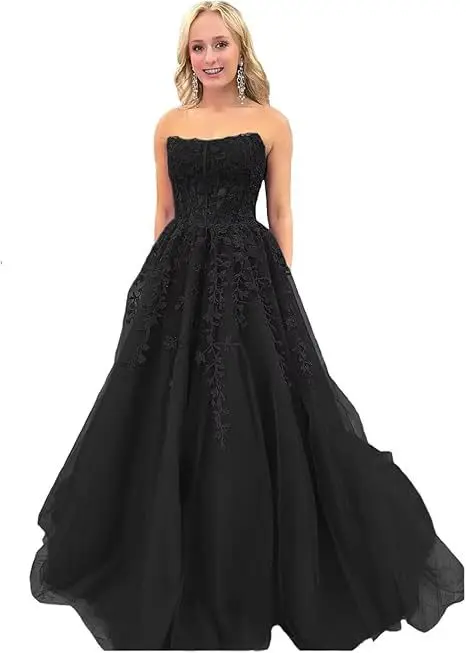 فستان حفلات على شكل حرف A مزين بالزهور من الدانتيل فستان سهرة منتفخ للأميرة للنساء برقبة سكوب فيستدو دي نوفيا مخصص