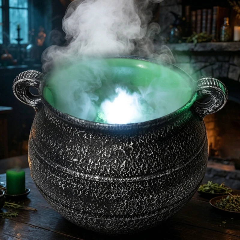 Halloween Table Piece Cauldron with Atomizer Effect, Textured Black Finish for Photo Scenes, Entry Displays, and Seasonal 87HA