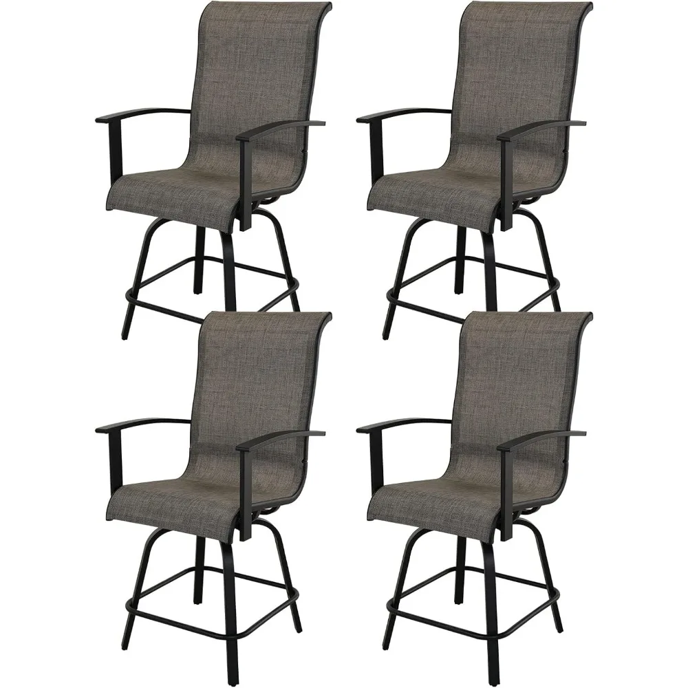 

Outdoor Swivel Bar Stools with Armrests Backs, 24" Height Patio Chairs for Porch Deck, Set of 4, Outdoor Sling Fabric (Coffee,