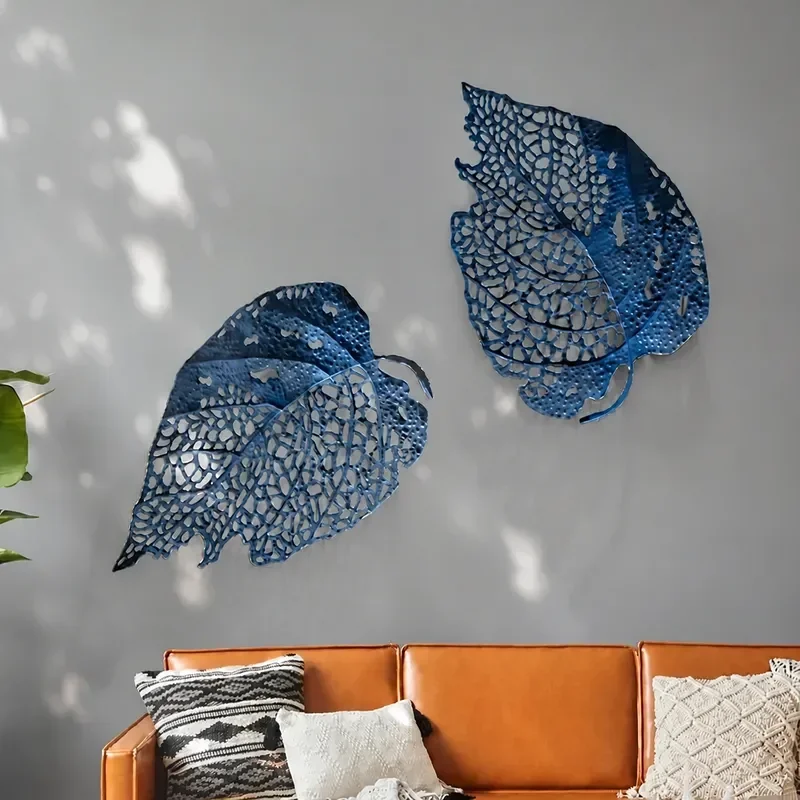 Gold Zen Bodhi Leaf Wrought Iron Wall Decor Light Luxury Living Room Entrance Pendant Creative Home Art