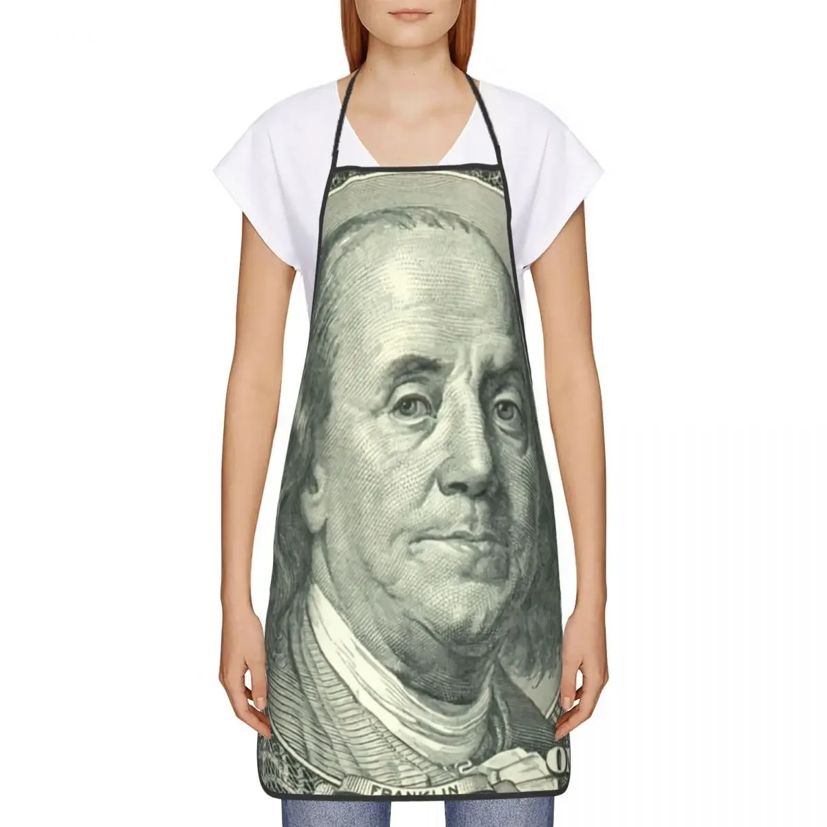 USD 100 Dollar Money Pattern Bib Apron Adult Women Men Chef Tablier Cuisine for Cooking Kitchen Baking