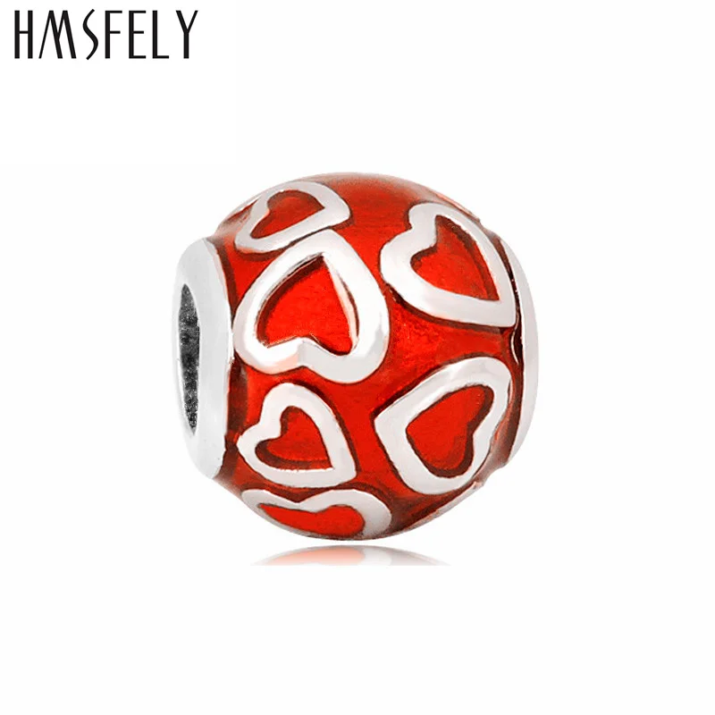 

HMSFELY Blue Red European Charm Heart Beads For DIY Women Bracelet Jewelry Making Accessories Bead 316l Stainless Steel Beads