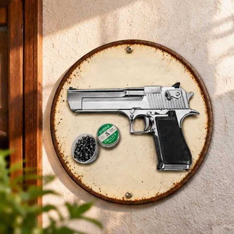 20x20cm Pistol Metal Signs Exuding Military Flair Ideal As Wall Decoration in Man Cave Home, Cafe Garden, Club and Bar Settings.