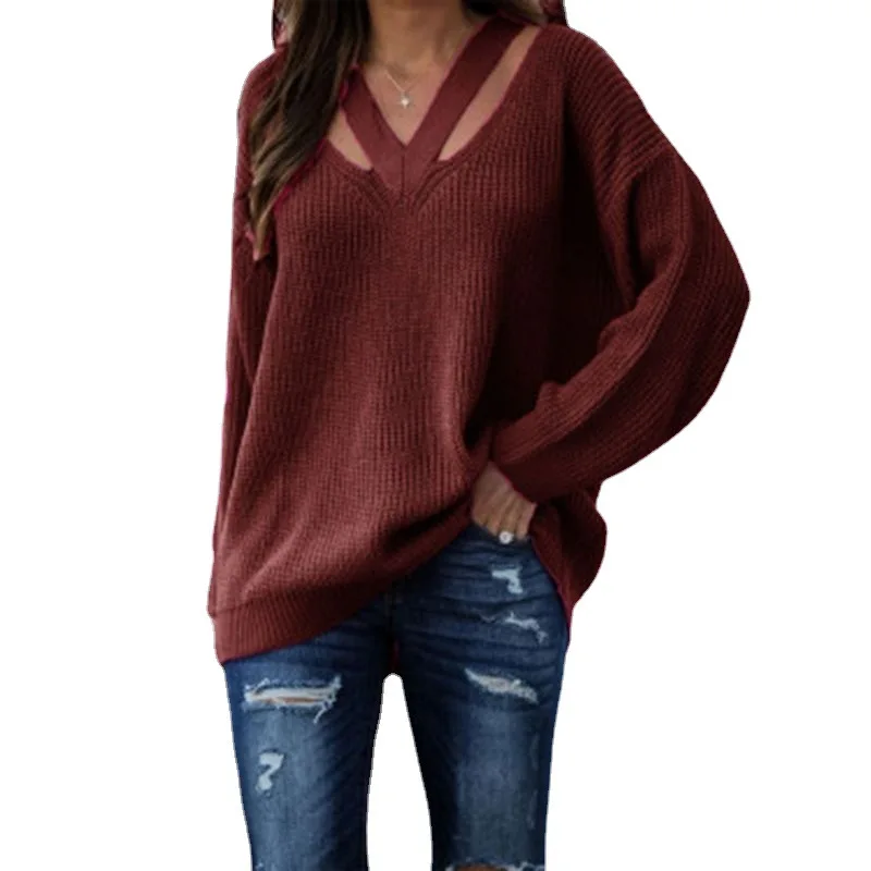 Women Harajuku V Neck Loose Pullover Casual Batwing Sleeve Elegant Knitted Sweater Female Korean Style Tops Streetwear