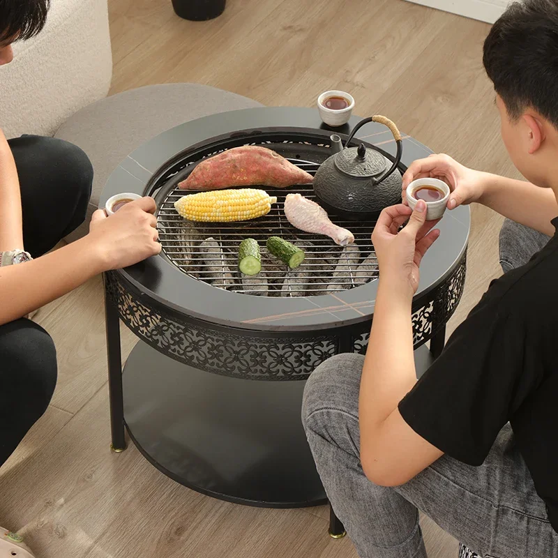 Stove boiling tea table, small tea table, charcoal grilling for warmth, barbecue for meat, small stove, indoor and outdoor fire