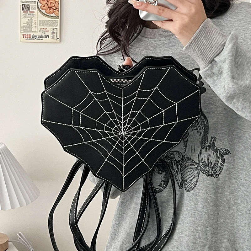 Halloween Gothic Shoulder Bag Women PU Leather Web Spider Women Backpack Cobweb Crossbody Bag Handbag Girls Halloween Gift