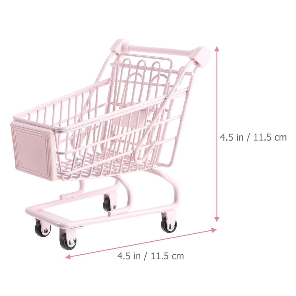 Shopping Cart Small Supermarket Trolley Toy Miniature Baby Stroller Carts for Groceries Storage Desk