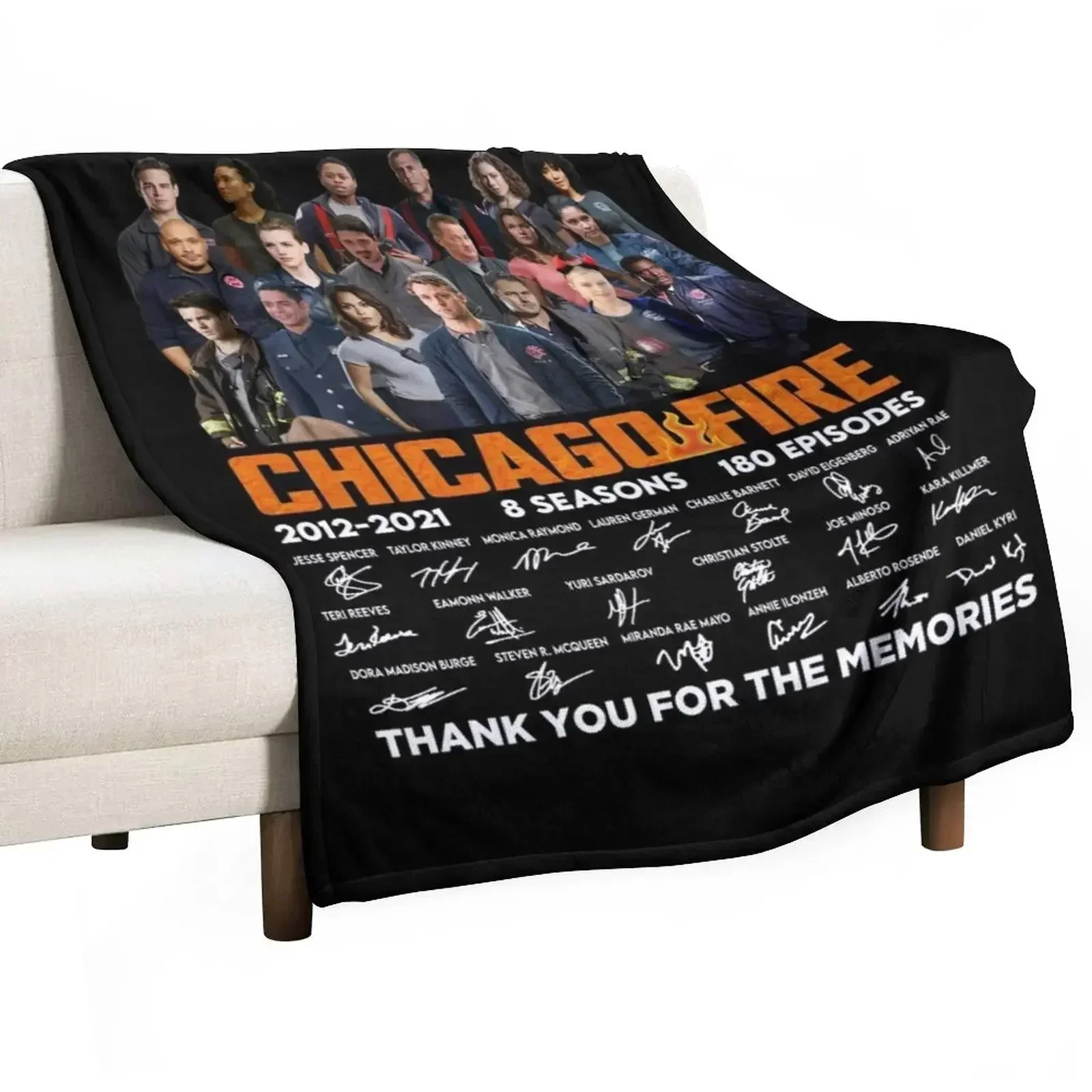 

Chicago Fire Tv series 2021 2021 8 seasons 180 episodes signatures thank you for the memories black Throw Blanket