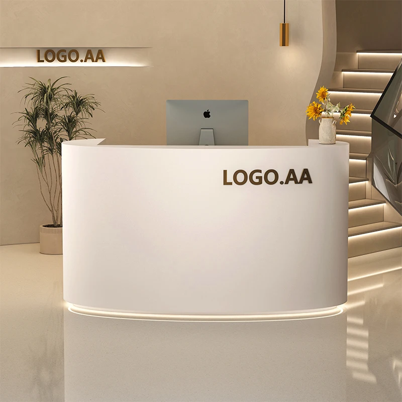 

Modern Curved Reception Desks Led Lights Luxury Display Bar Reception Desks Beauty Aesthetic Comptoire Accueil Trendy Furniture