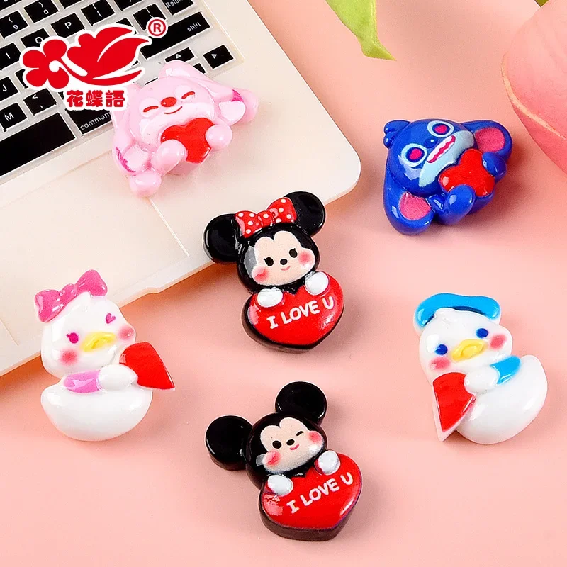 5pcs Cute Disney Mickey Love Cartoon Resin Flatback Supplies Charms for Diy Kawaii Resin Accessories Crafts Materials