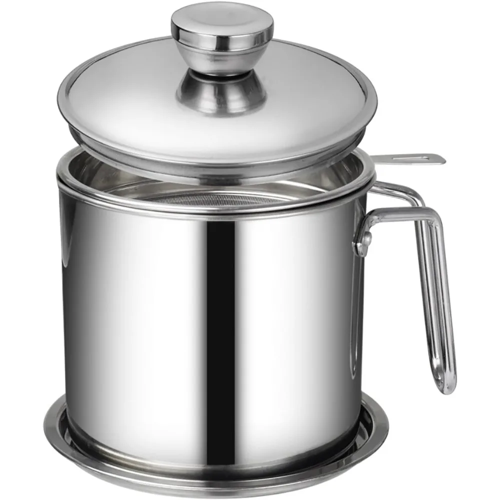 Contenedor de grasa para tocino con filtro1.3L Contenedor de aceite de cocina de acero inoxidable con tapa y mango de fácil agarre para almacenar aceite de freír
