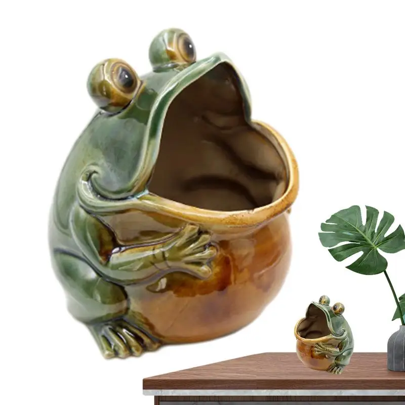 

Ceramic Ornaments Crafts Large Mouth Frog Storage Decorations Desktop Organizer Animal Sculptures Statue Figurines Accessories