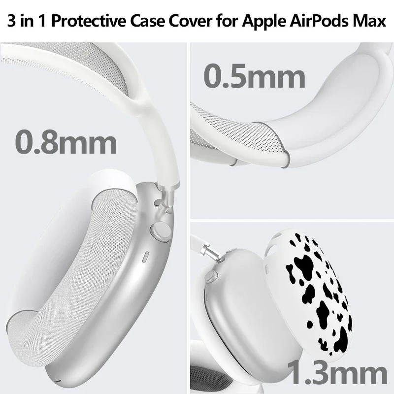 3-in-1 Silikon-Schutzhülle mit Kuhmuster für Apple AirPods Max 1/2 Kopfhörer, stoßfest und berührungssicher – Detail 2