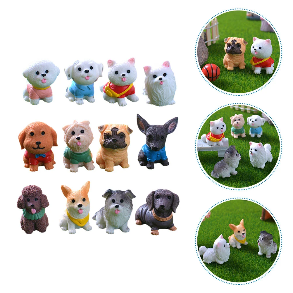 

12 Pcs Micro Landscape Puppy Dog Figurines Mini Miniature Decor Statue Indoor Animal Home Small