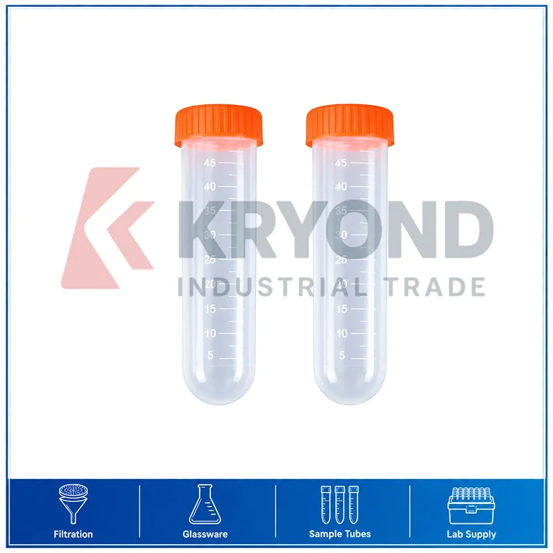 50pcs 50ml Plastic Centrifuge Tube Round Bottom PP Screw Cap Laboratory Sample Storage Research Use Pack Clear Graduated Scale