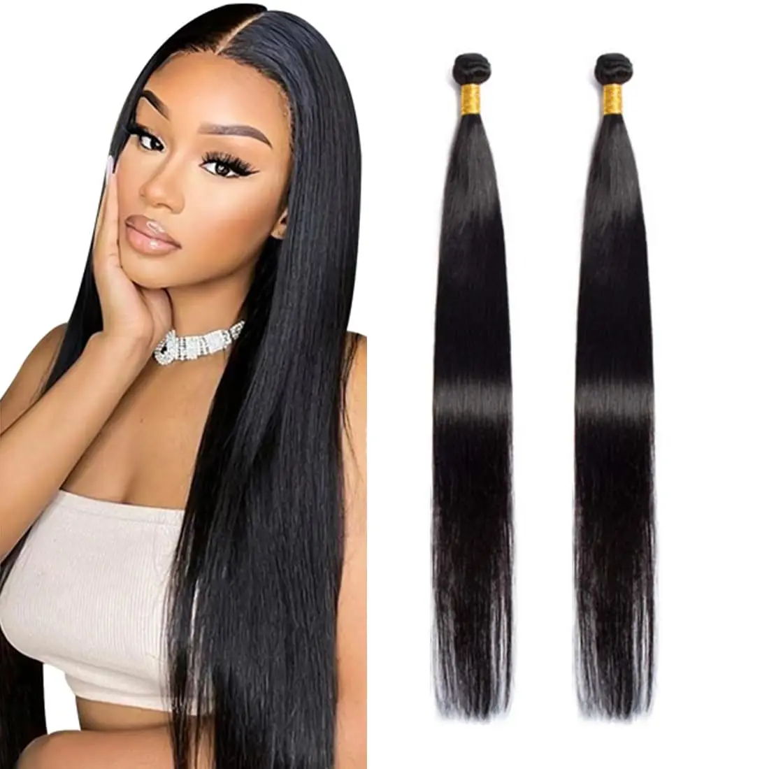 Alimice Straight Bundles Human Hair 24 Inch Single Bundle100% Human Hair Brazlian Virgin 1 Bundles Human Hair Natural Color