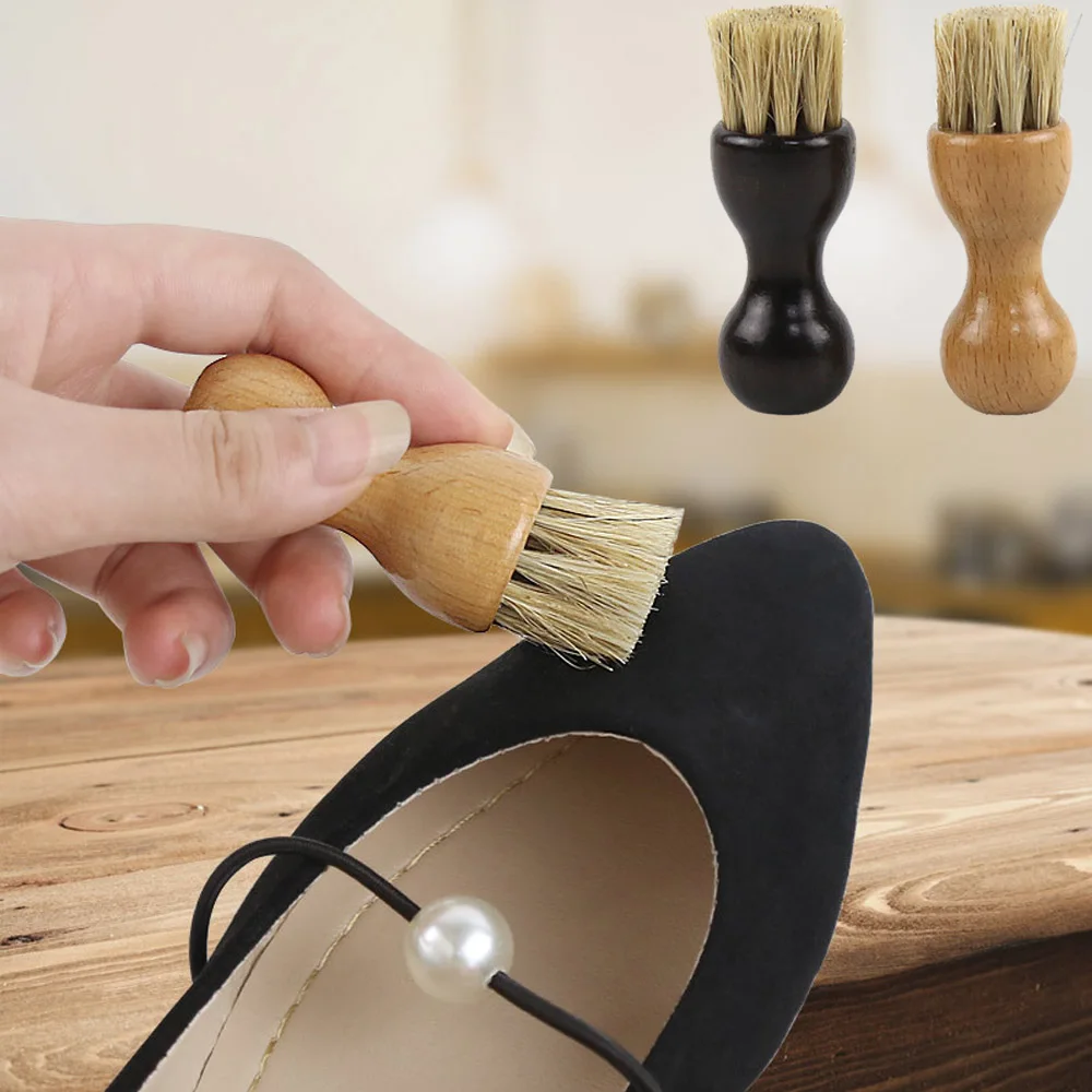 Brosses à poils de porc en forme de gourde pour baskets, chaussures en cuir multifonctions, brosse de polissage, manche en bois portable, outil de livres pour la maison