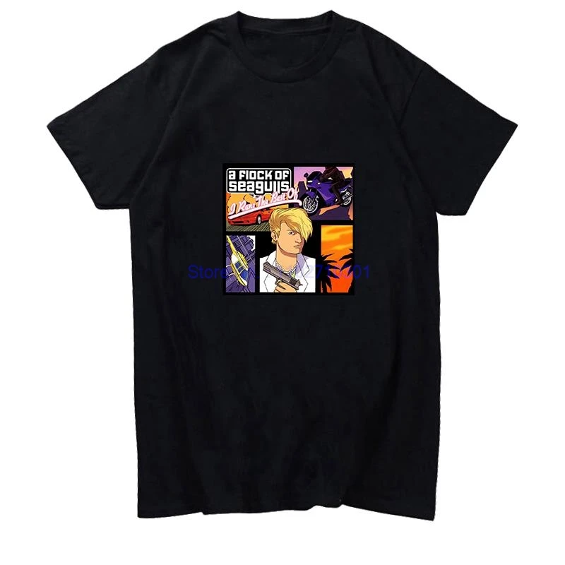 قطيع من طيور النورس Discografia ألبوم Harajuku الجرافيك تي شيرت الصيف تيز بلايز القطن قصير الأكمام تي شيرت رجالي طباعة تي شيرت #1
