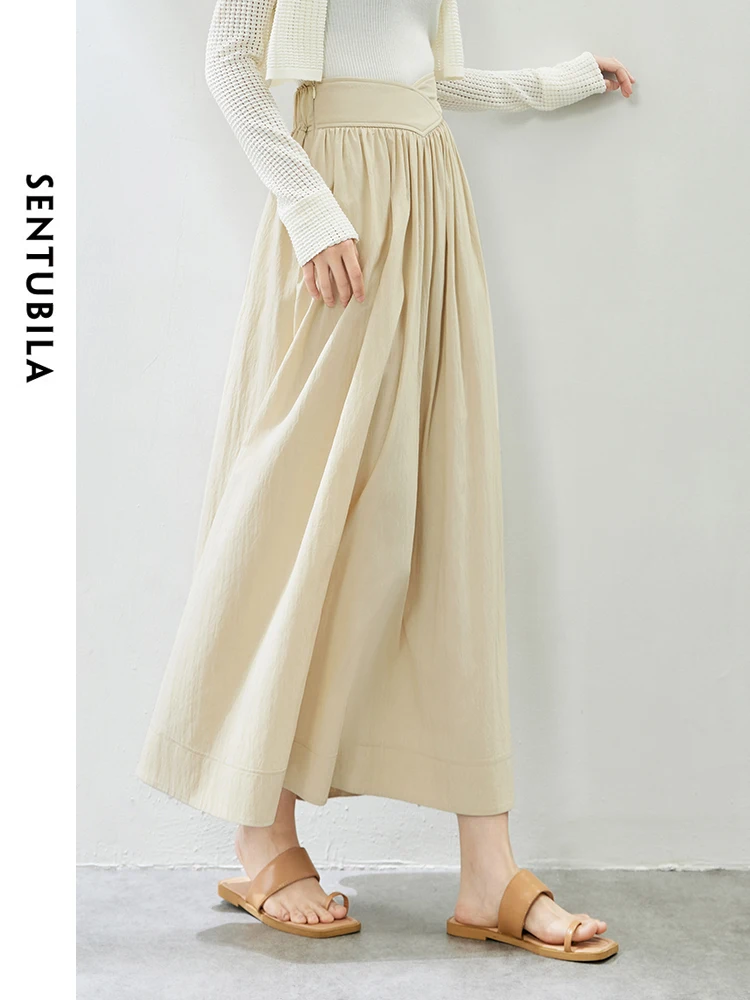 SENTUBILA A-line Long Skirt Woman 2025 Spring Fall Fashion Ladies High Waist Casual Loose Long Skirts Women Clothing 141Q53588