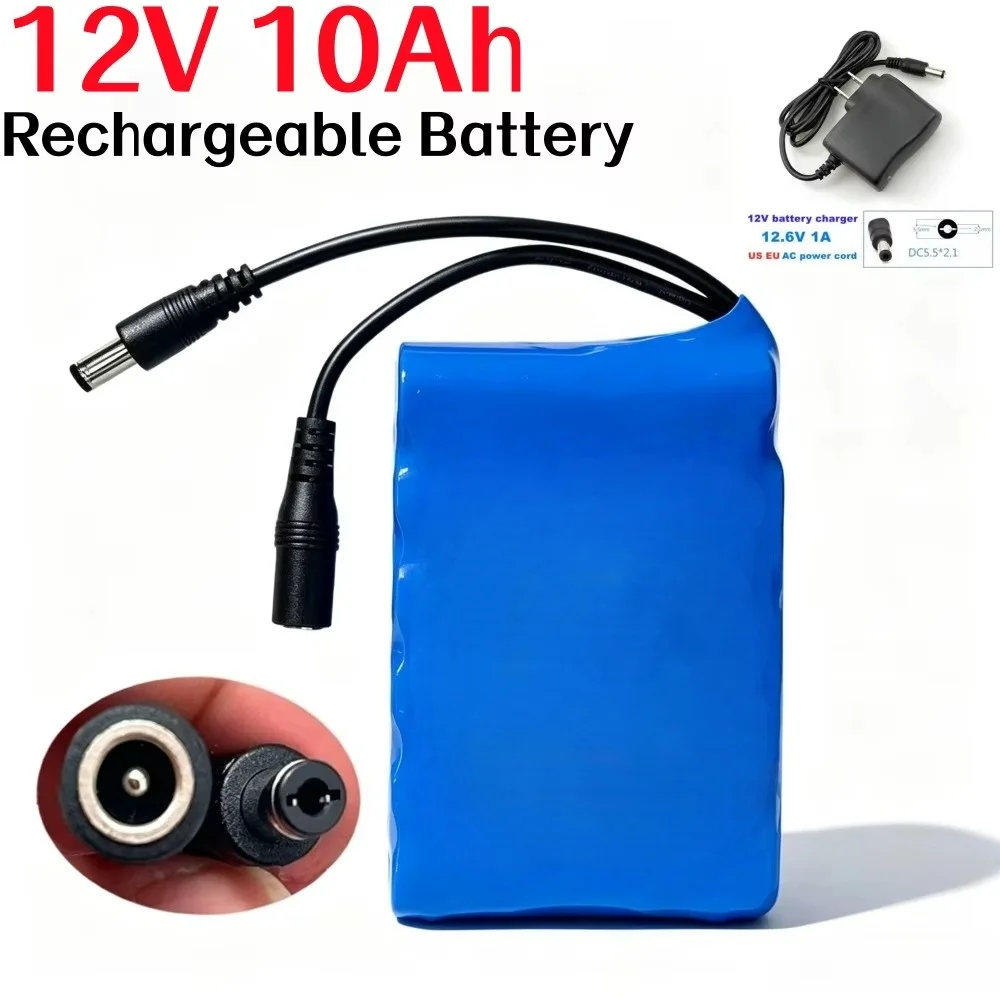 New Portable 12V 10Ah Li Ion Rechargeable Battery Pack Replacement Spare Battery For  Small Electronic Equipment Emergency Power
