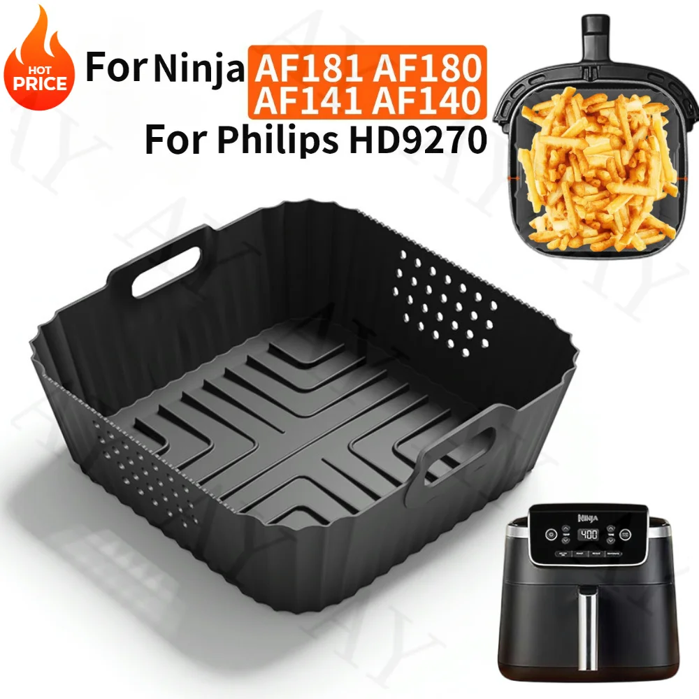 9inch Reusable square Air Fryer Silicone Liners for Ninja AF140 AF141 AF180 AF181 Air Fryer for Philips HD9270 Basket Baking