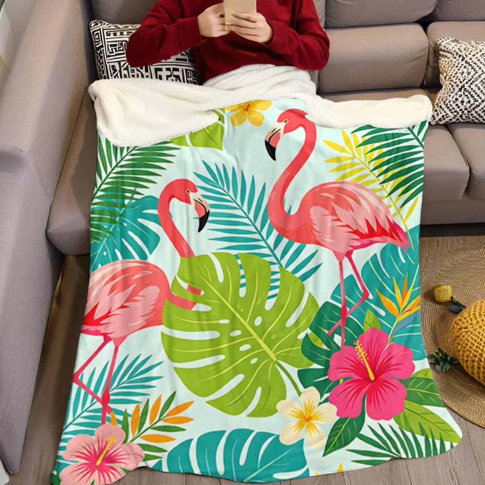 Tropical Palm Leaves Flannel Blanket Warm Soft Halloween Christmas All-Season Couch Decorative Cozy Warm Gift