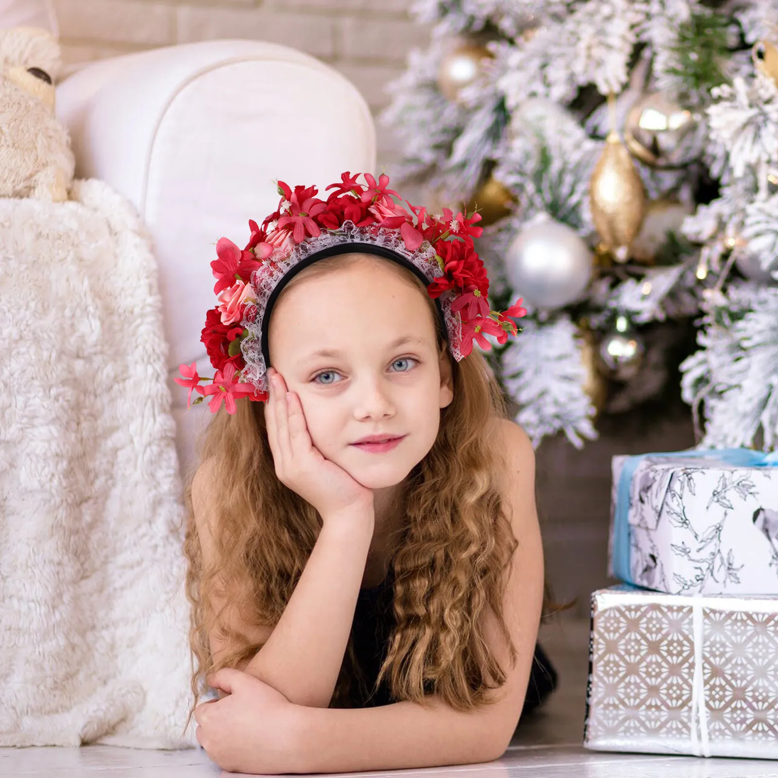 Halloween Red Rose Flower Headband Simulated Floral Hair Accessories Headpiece Party Photo Garland for Women Girls