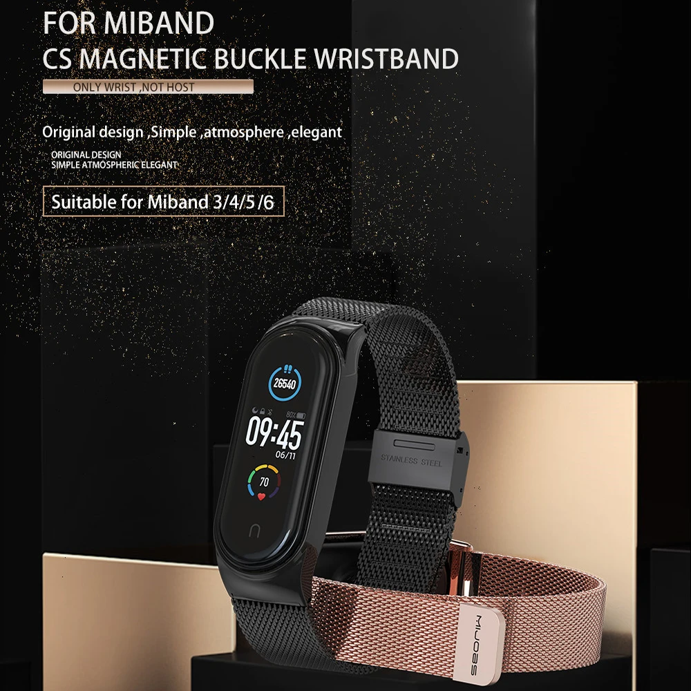Stainless Steel Sports Strap For Xiaomi Mi Band 6 5 4 Smartwatch Bracelet Smart band Rose Gold For MIBand5 mi5 MI band5 Metal