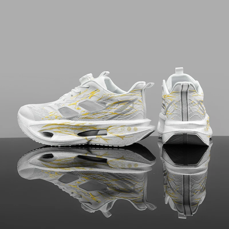 Dämpfende Laufschuhe für Männer und Frauen, leichte, dicke Sohlen, flexibel und belastbar, sportliches Design, passen sich der Fußform an, geeignet für den täglichen Freizeitgebrauch, Fitnesstraining, Straßen- und Bahnlauf, Outdoor-Sport, Langlauf, Wandern, Bergsteigen usw. Paar-Stil. – Detail 7