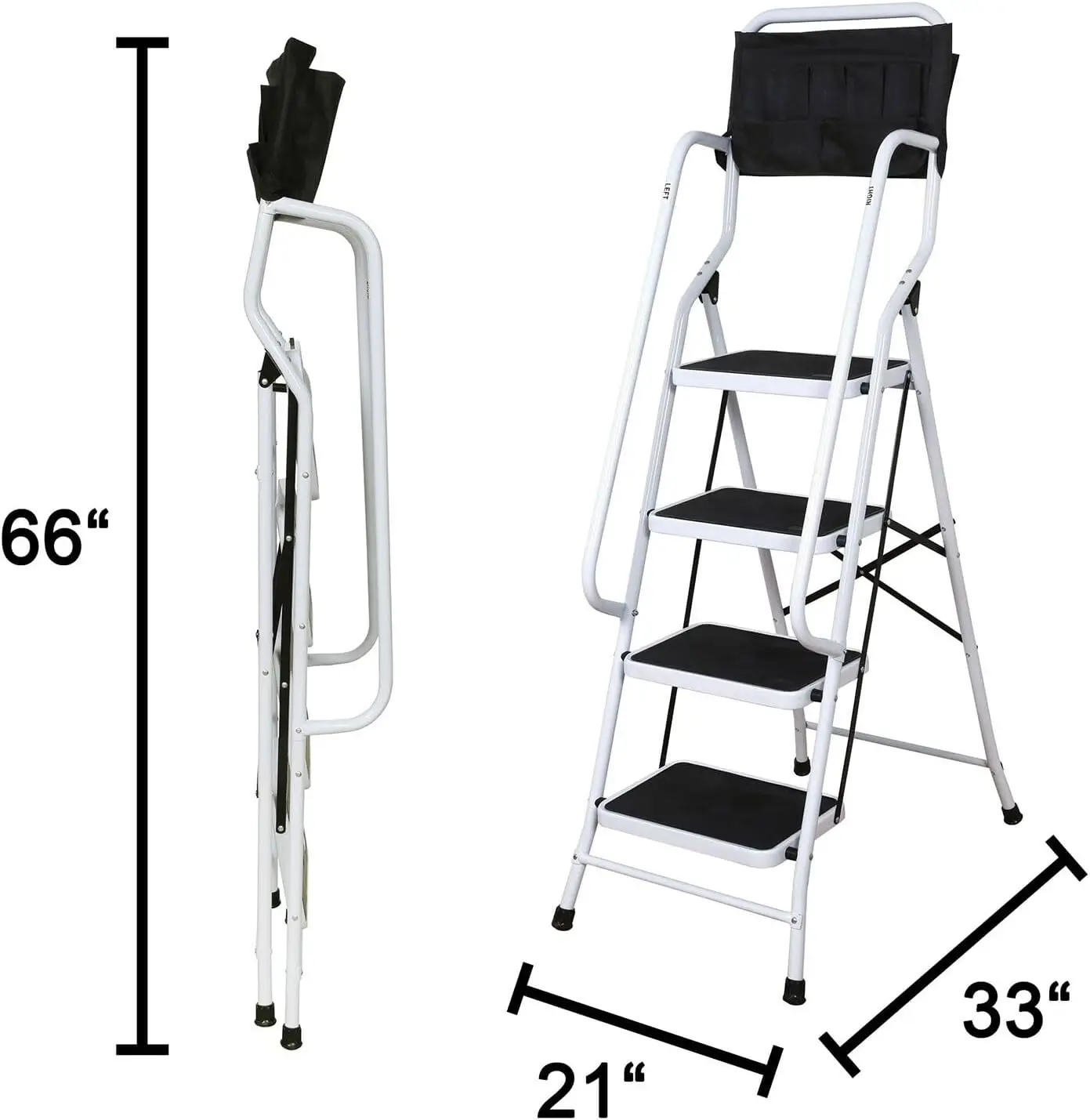 4 Step Ladder Folding Step Stool with Handrail & Ladder Tool Couch - Folding Safety Step Ladders for Seniors, 300 Pound