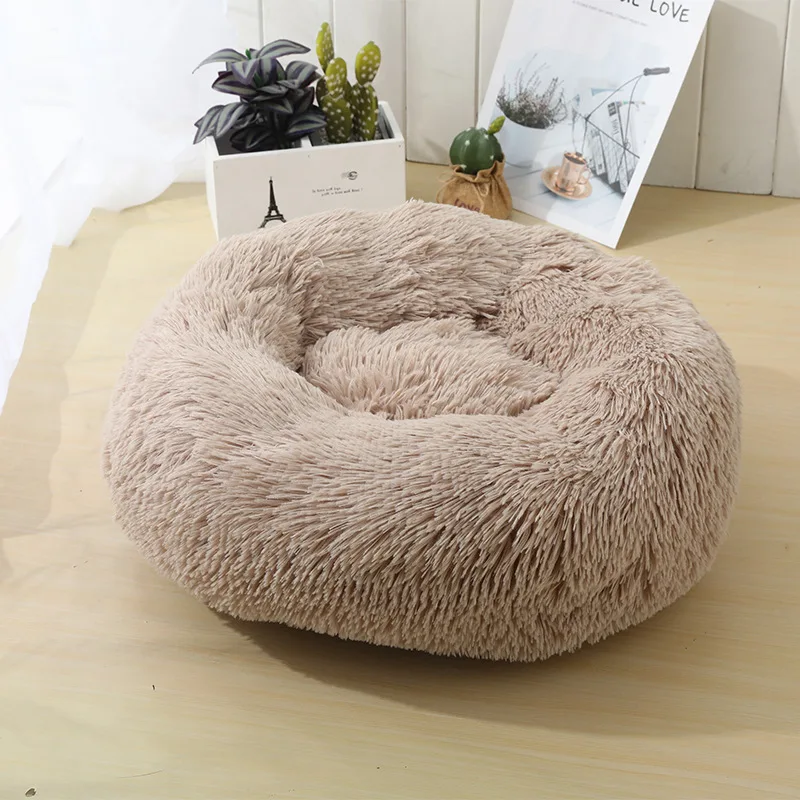 

Customized Anti-Slip Donut Dog Bed with Washable Removable Cover Soft Plush Faux Fur Calming Cat Bed Customizable Pet Mats Pads