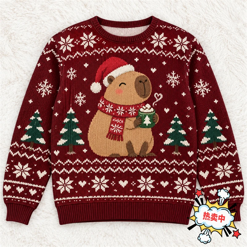 Cute Capybara Graphic Men Christmas Sweatshirt 3D Print Cute Animal Ugly Sweater Long Sleeve Pullover New In Xmas Tops Men Women