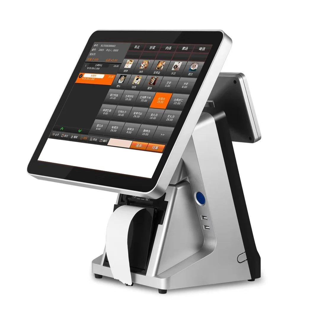 Double Display Pos System All In One Pos With Second Screen Point Of Sale Equipment