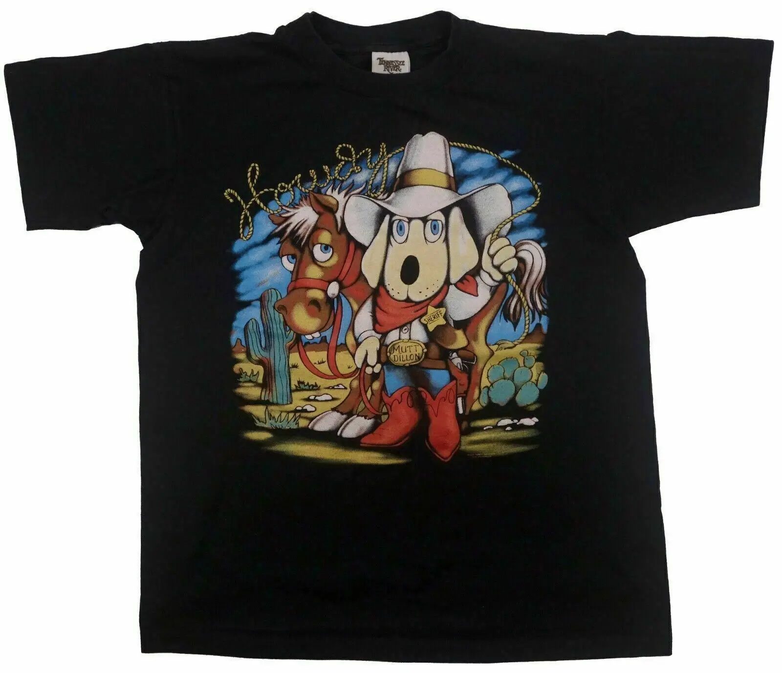 Cowboy Dog Horse Vintage Cartoon T Shirt Howdy Lasso 1995 Xl 100 Cotton 1990S