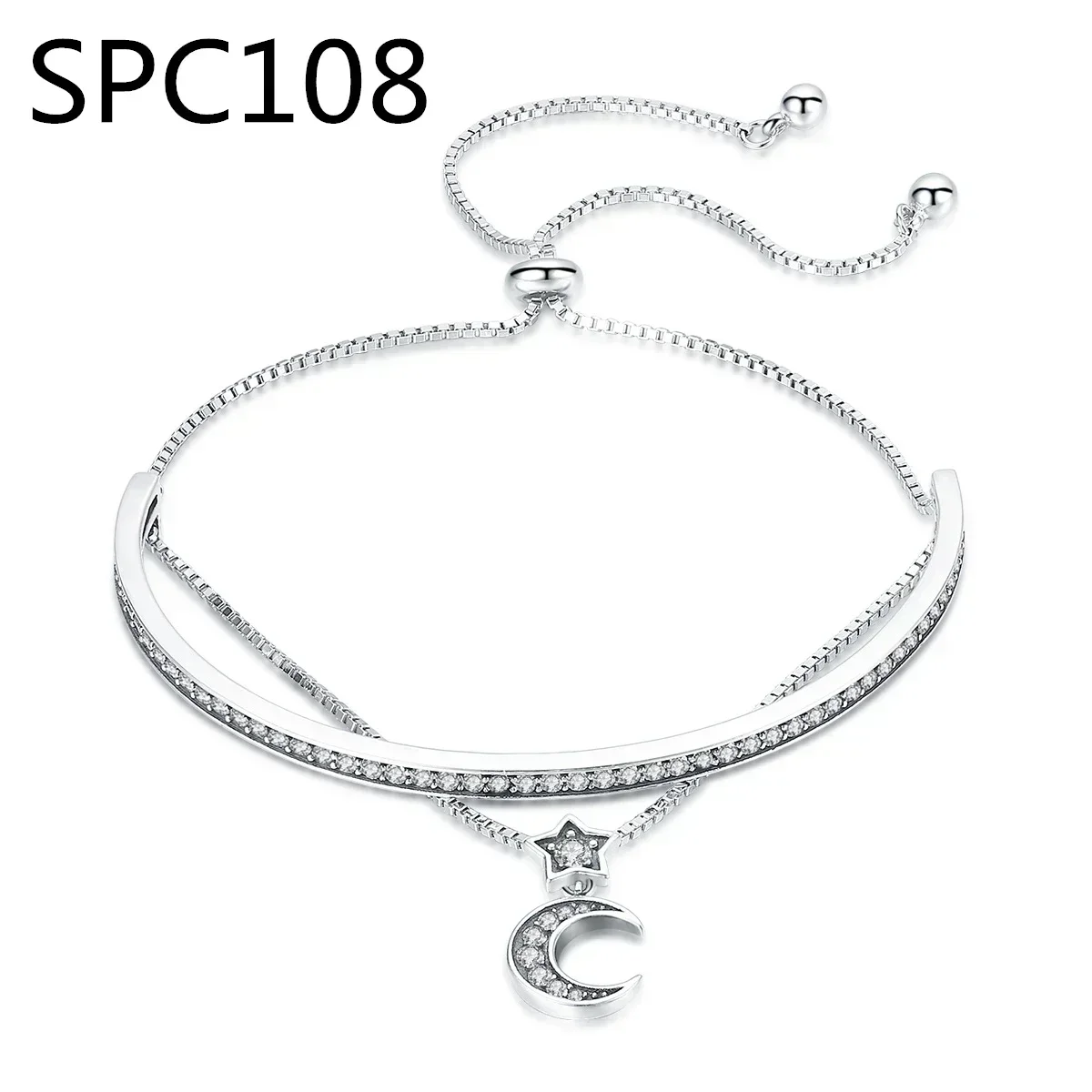 

VAB2 Silver Bracelet Crystal star chain For Women luxury fashion party Wedding Jewelry lovers gift charms