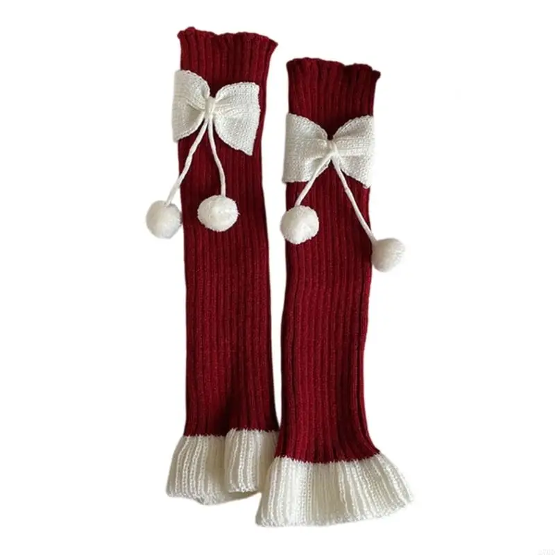 Anime Bows And Ball Leg Warmers Soft Acrylic Stretchy Scrunch Socks