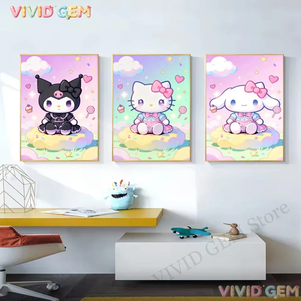 VIVID GEM Sanrio Kuromi Hello Kitty Niedlicher Charakter Diamant-Stickerei-Set Vollbohrung 5D DIY Cartoon Kreuzstich Geschenk