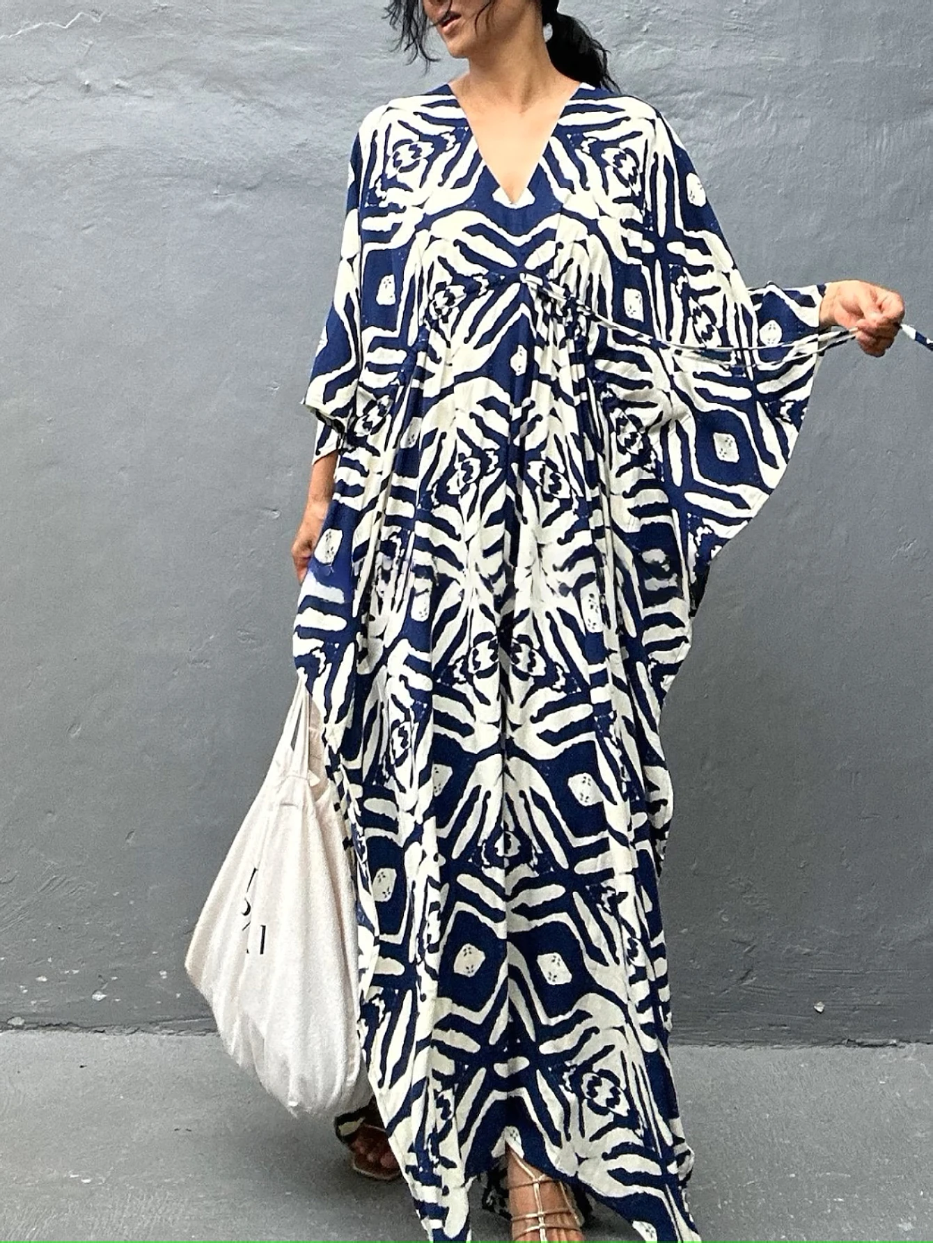 Plus Size Boho Cover Up, Dames Plus Tribal Print Lange Mouw Cover Up Lange Vest